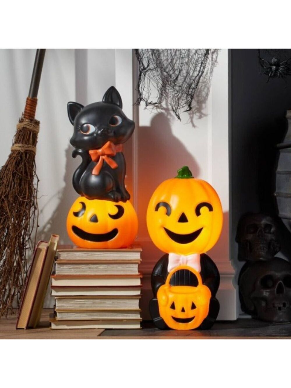 Hyde and Eek Boutique Lighted Blow Mold Black Cat & Halloween Pumpkin - Picture 2 of 10